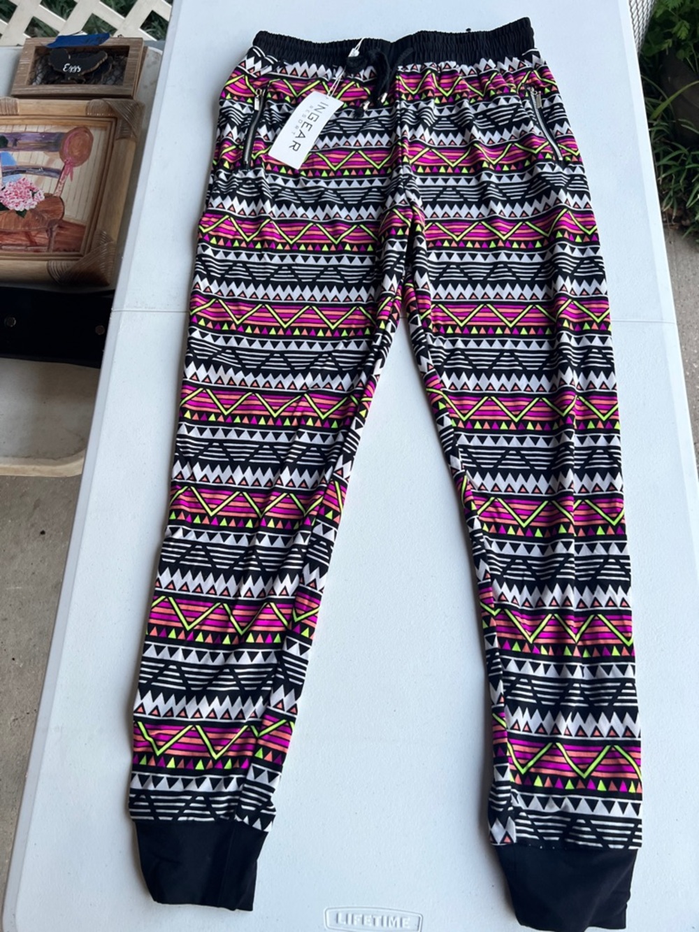 Ingear Black, White & Pink Aztec Print Jogger Pants